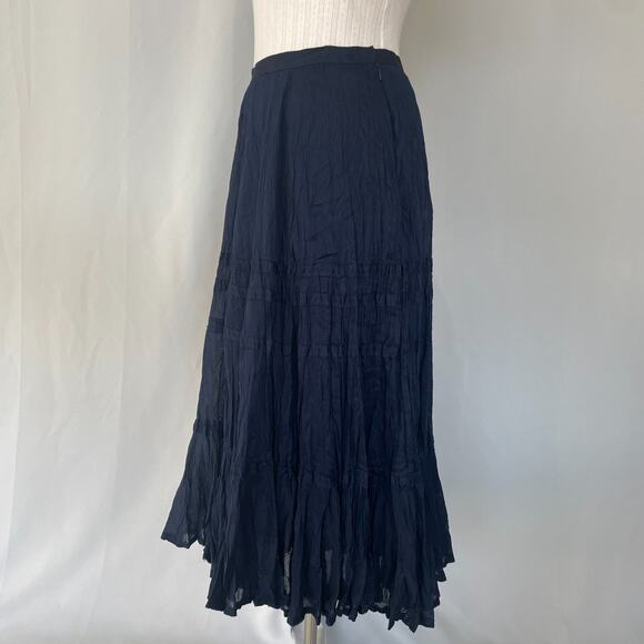 Lauren Ralph Lauren Tiered Midi Skirt Size 4 Navy Blue Flowy Boho Peasant Fairy - Picture 8 of 15